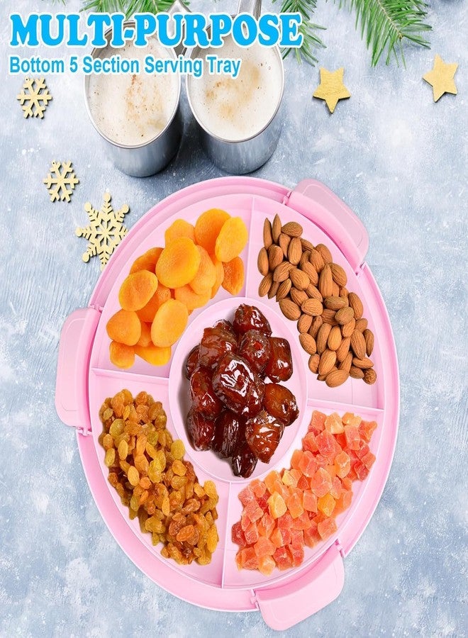 VERAT حامل كيك فيرات بغطاء ومقبض / حاويات كيك / حامل كيك مقاس 11 بوصة / حامل كيك بثلاثة مقابض / علبة تغليف كيك / غطاء بلاستيكي بقاعدة ثلاثية الجوانب / حامل تخزين دائري (وردي فاتح) - Image 2